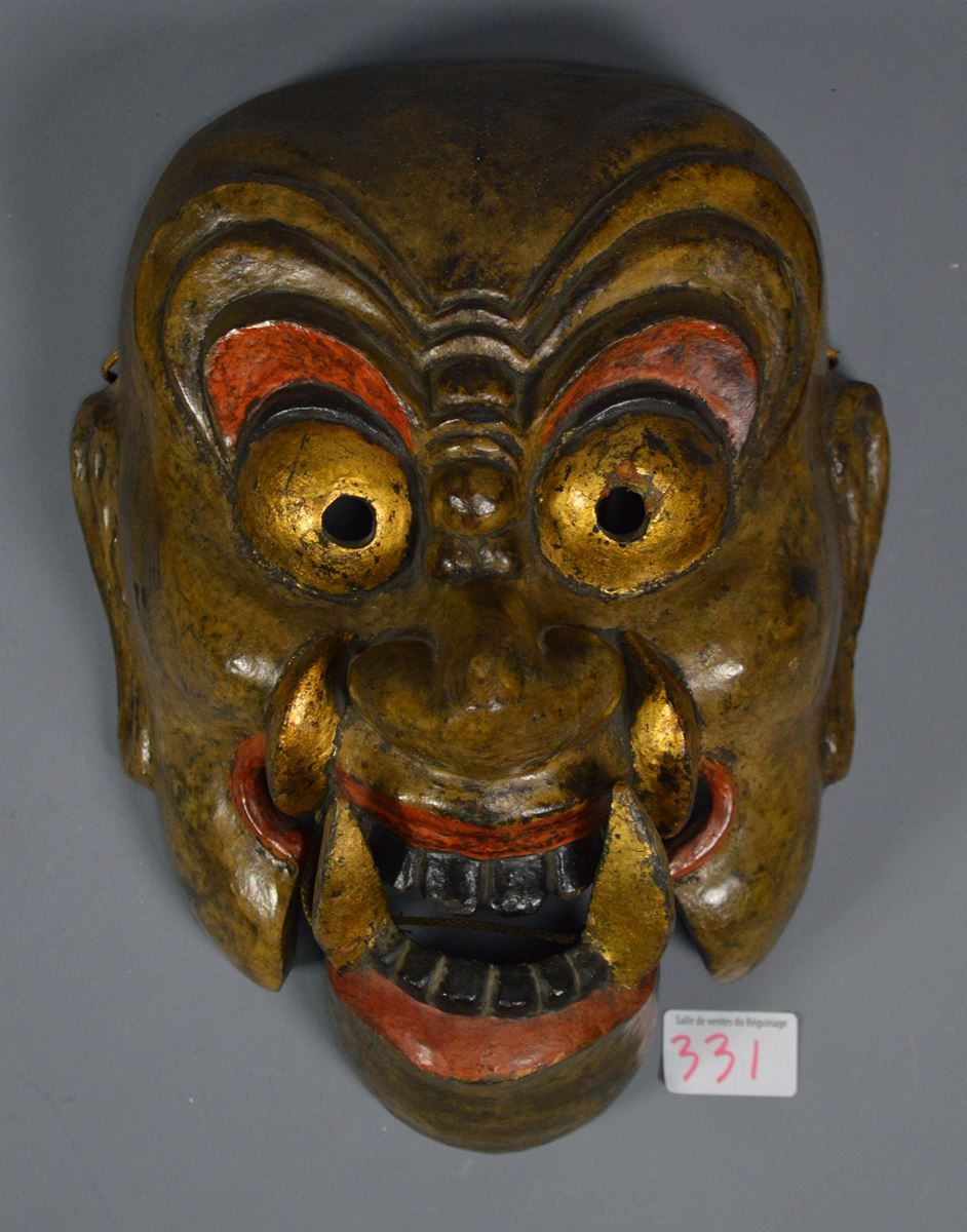 Null Chinesische Maske des No-Theaters, aus bemaltem Holz, h: 30cm