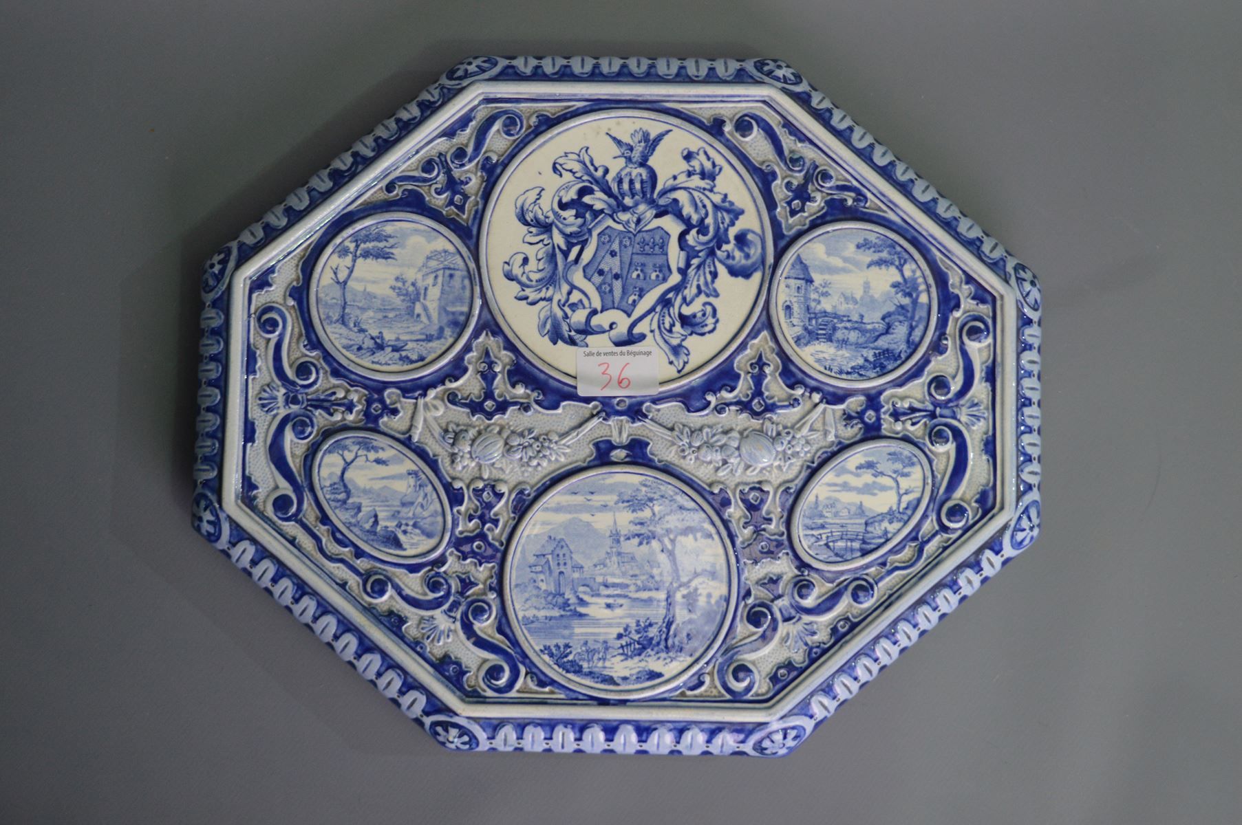 Null Porcelain tray on foot, white blue, 36x35cm