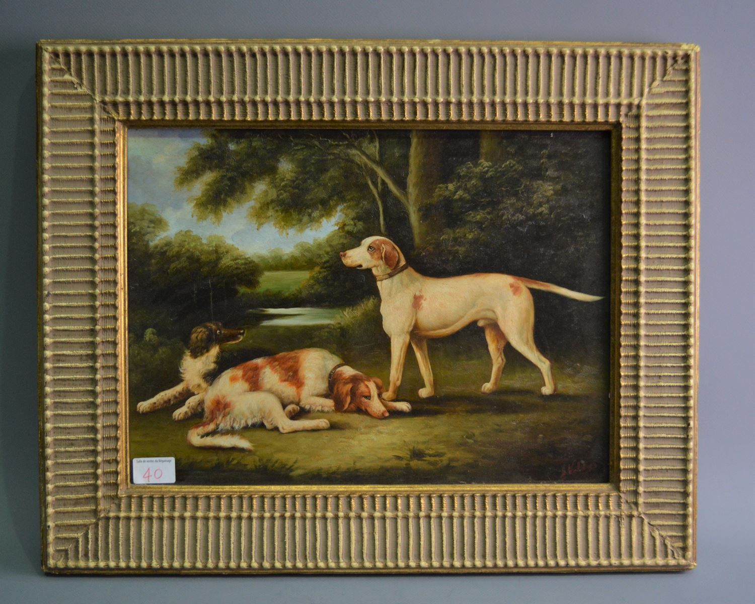Null HSP, "The 3 dogs", signed lower right, 39x29cm