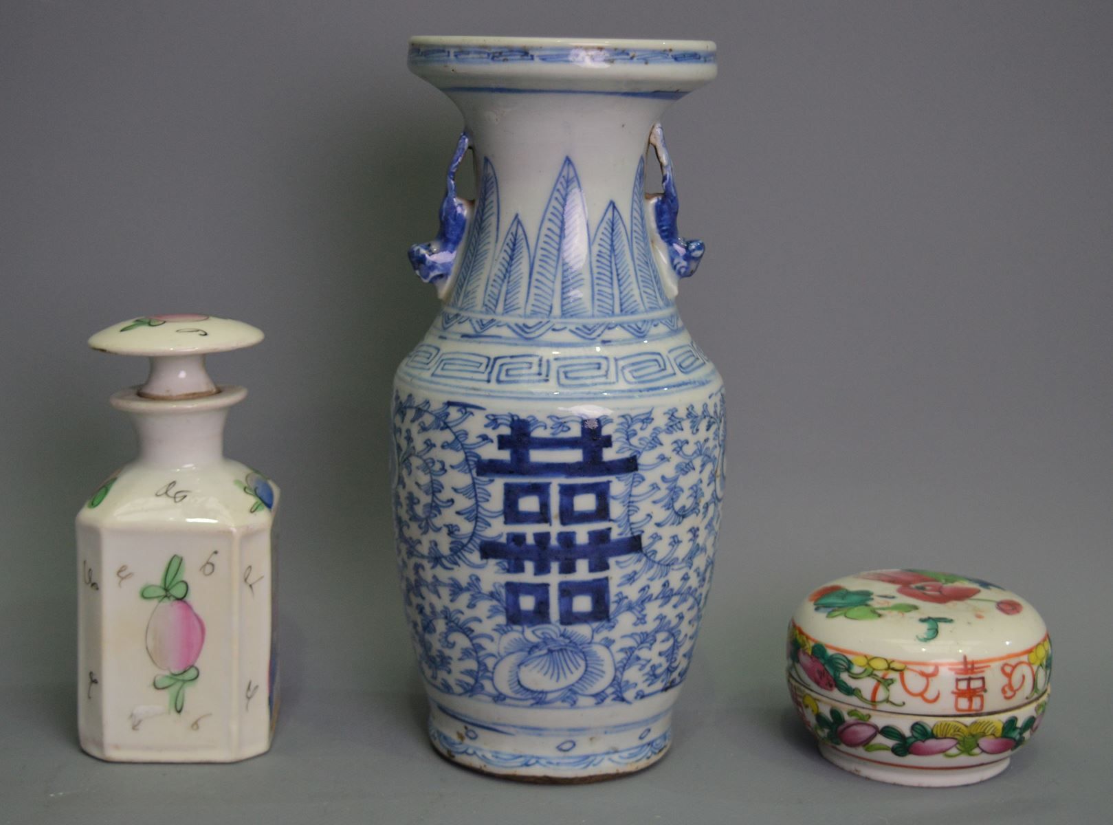 Null vases and small pot china, Ht: 23, 14, 5cm
