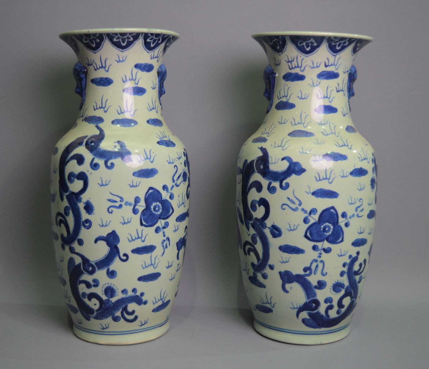 Null China vase, white blue, Ht: 45cm
