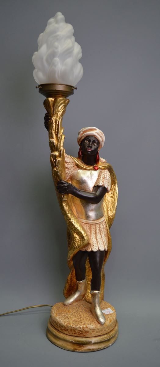 Null Moorish lamp carrying a torch, in plaster, Height: 80cm