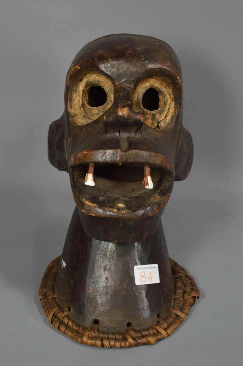 Maschera con cresta di scimmia - legno e pelle - 31 cm -…
