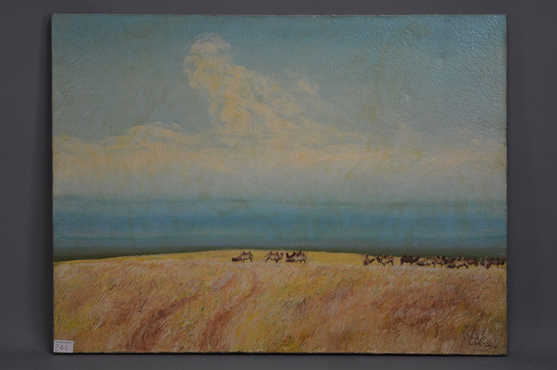 Null HST. Landscape with camels' signed lower right Ouliz? 60x80cm