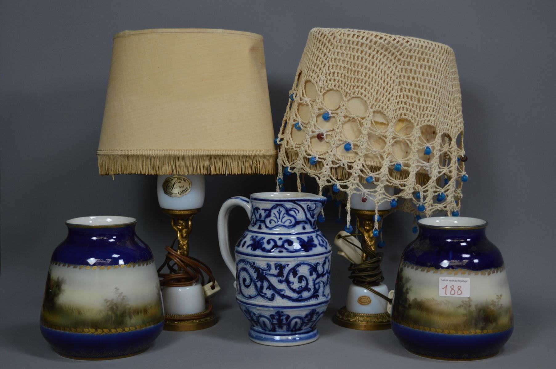Null Lot of (5) varia objects, two bedside lamps and three vases, Ht: between 16&hellip;