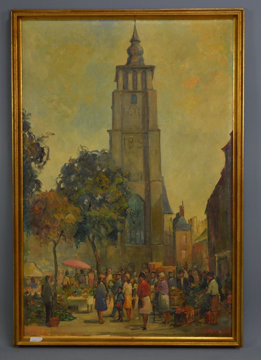 Null HST. The Market', signed lower left, 90x60cm