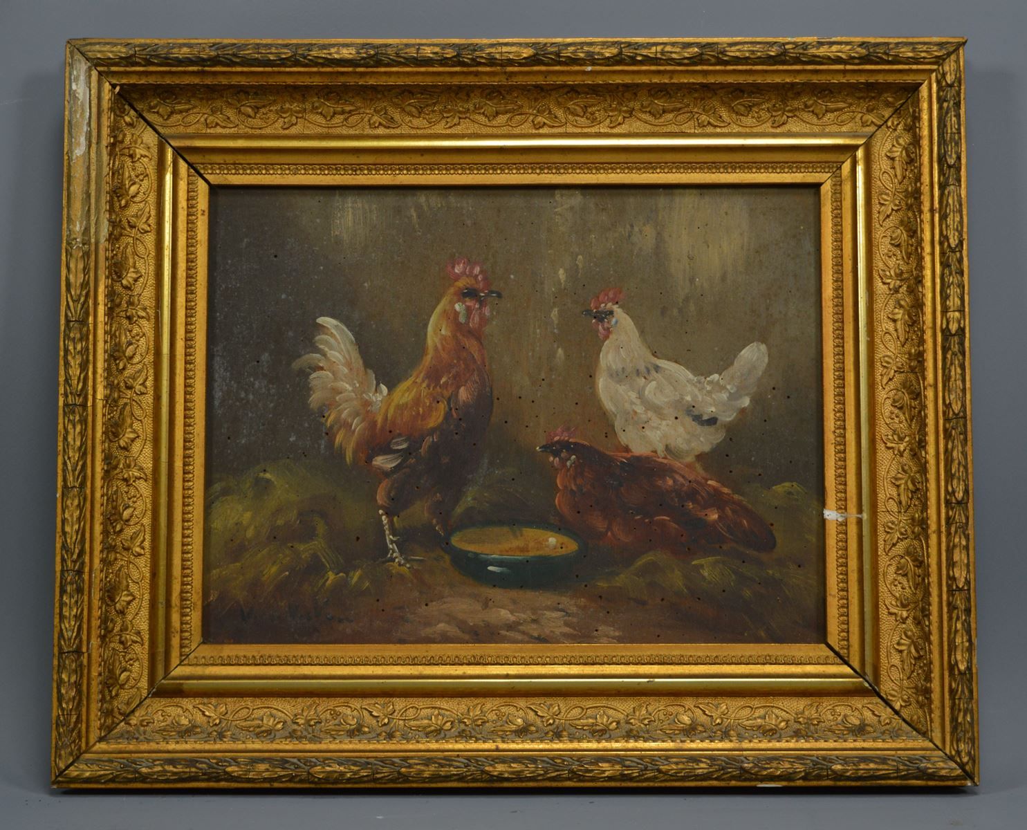 Null HSP. 'Les poules', Signatur unten links, wahrscheinlich Schouten, 32x24cm