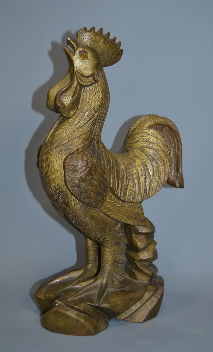 Null Wooden sculpture "The rooster". Height : 37 cm