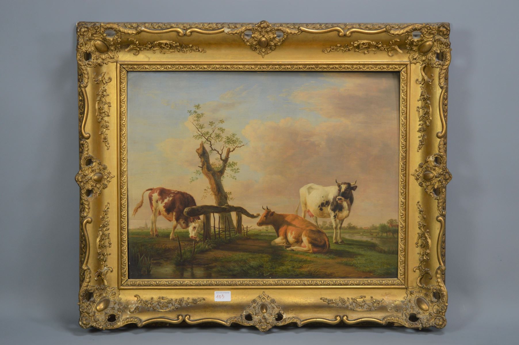Null HSP, "Le mucche", 1850 circa, nello stile di Eugène Verboeckhoven, 57x44cm