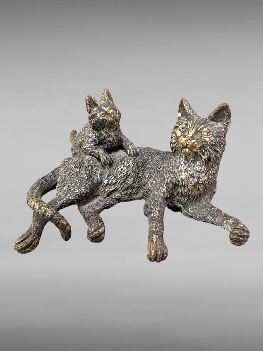 Null Bronze de Vienne chat et chaton - 10x10xH5 cm
