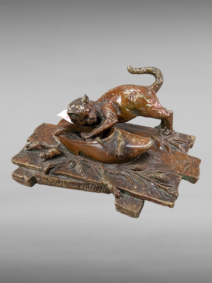 Null Gato y ratón de bronce - 17x12 xH7 cm - sauve qui peut - firmado de WEVER -&hellip;