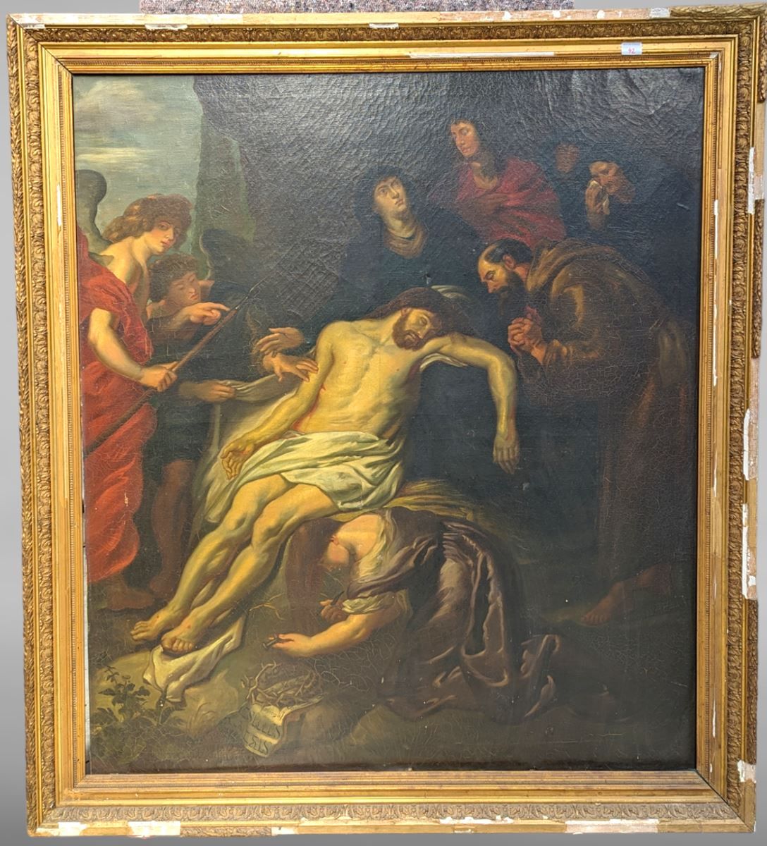 Null Huile sur toile 19ème - mise au tombeau - 110x125 cm hors cadre