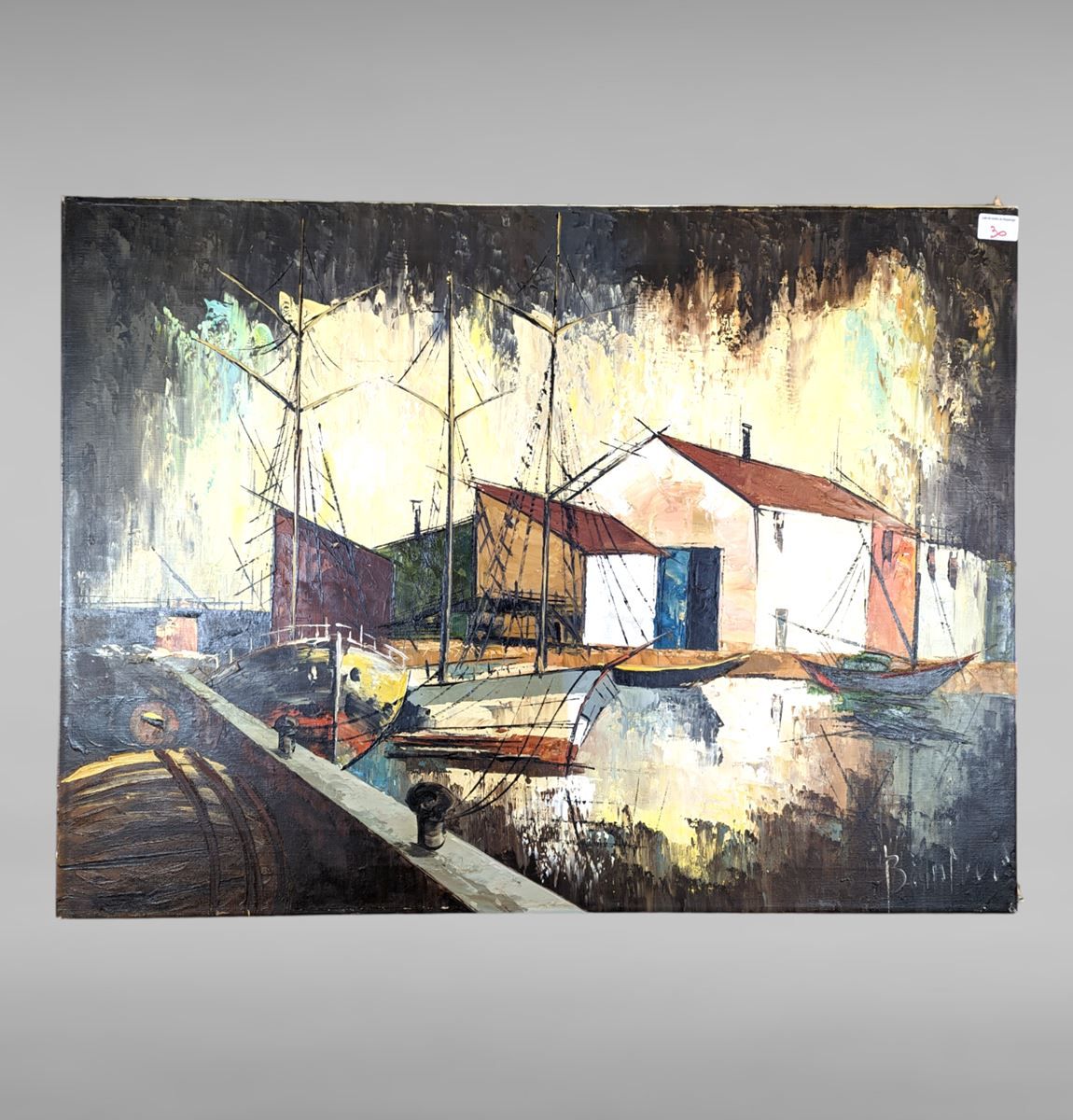 Null Huile sur toile (restaurée) 80 x 60 cm - vue portuaire - signé en bas à dro&hellip;