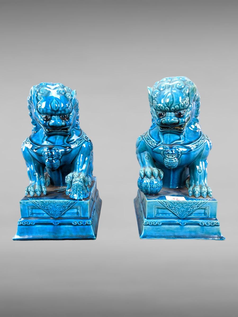 Null Pair of FO dogs - China 1900 - H30 x 19x12 cm