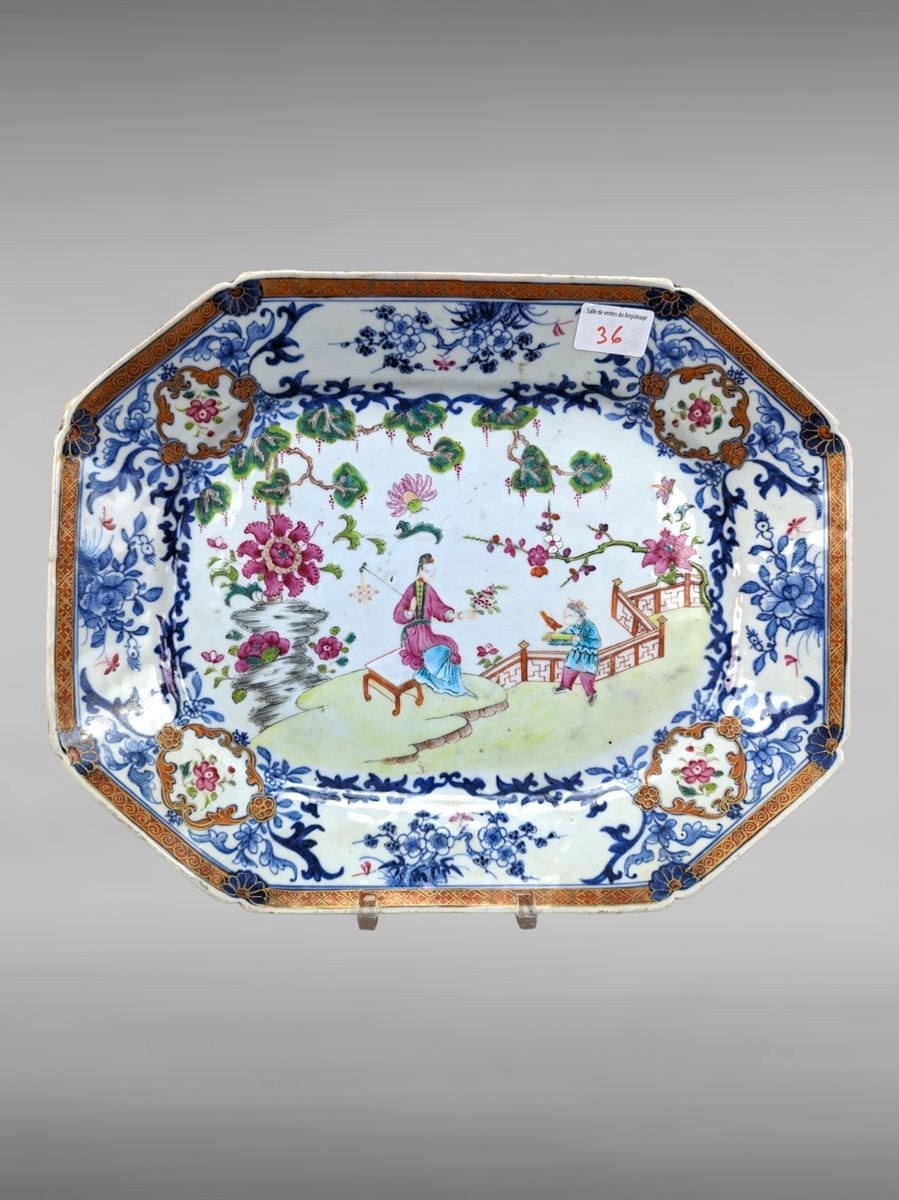Null Plato de porcelana china del siglo XVIII - 36 x 29 cm - intacto