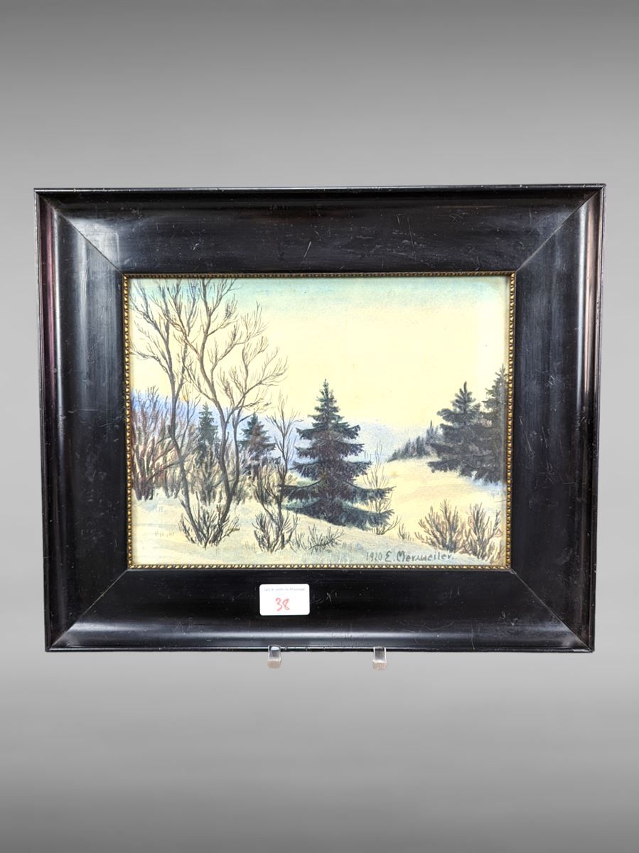 Null Pastel and gouache drawing - 26X20 cm - view of the Fagnes - signed MERZWEI&hellip;