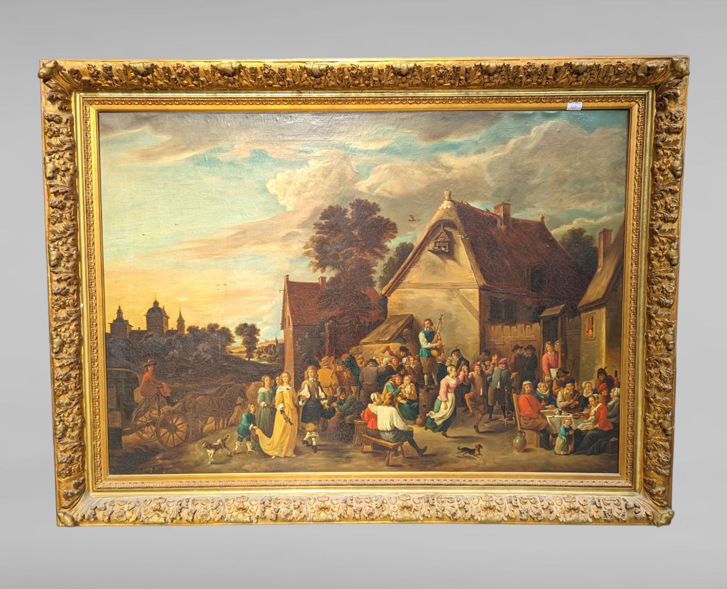 Null Huile sur toile 19ème - scène flamande - 128x90 cm hors cadre