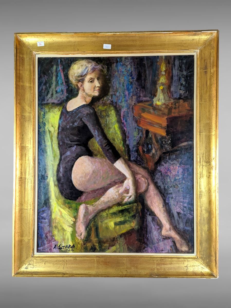 Null Olio su tavola - ballerina firmata SZABO 1966 - 80x100 cm