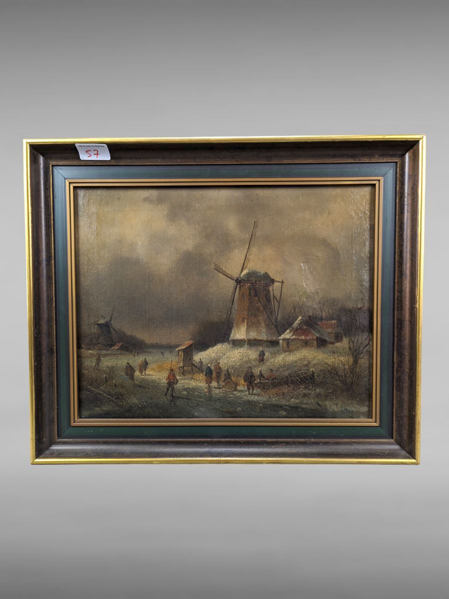 Null Óleo sobre lienzo - Escena holandesa del siglo XIX - restaurado - 34x28 cm