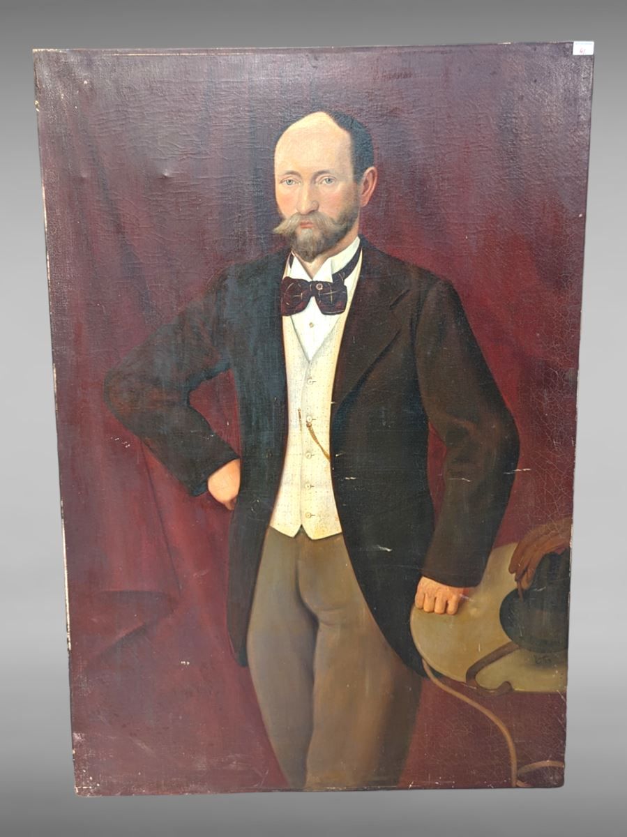 Null Óleo sobre lienzo retrato de un personaje notable hacia 1900 - 96X140 cm