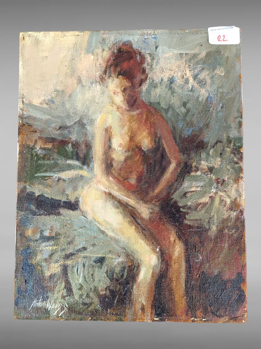 Null Oil on canvas - elegant nude - 28 x 35 cm - Antoon WYSS