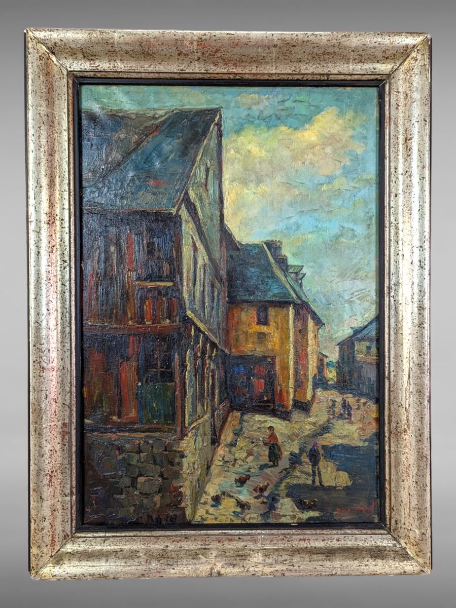 Null Oil on canvas - village scene - bearing a signature - 54x37 cm