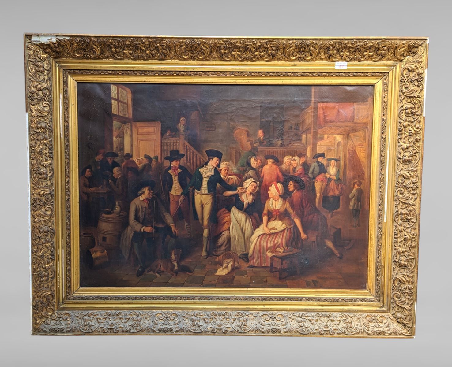 Null Olio su tela del XIX secolo - 90x85 cm fuori cornice - scena di cabaret