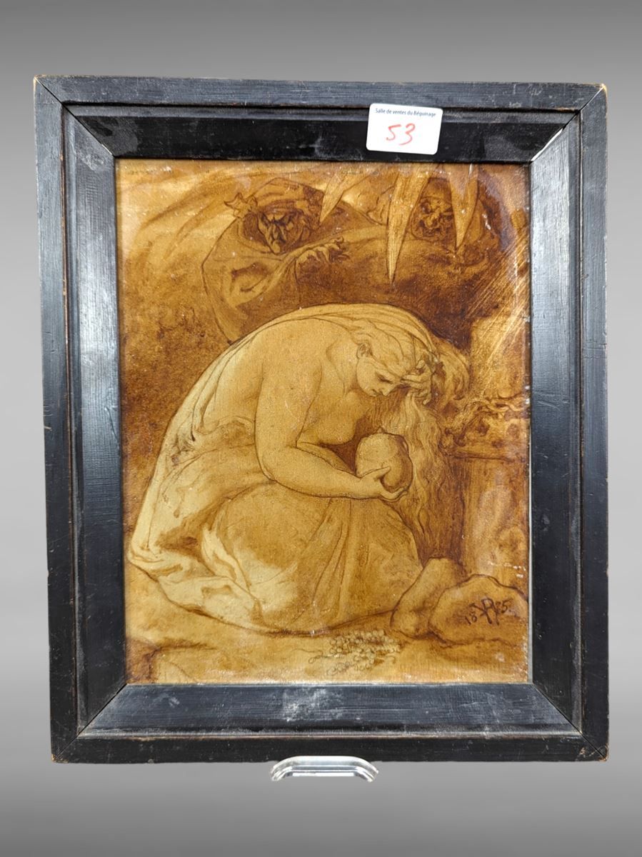 Null Wash in grisaille on panel - Vanity - signed and dated 1875 - 20x25 cm