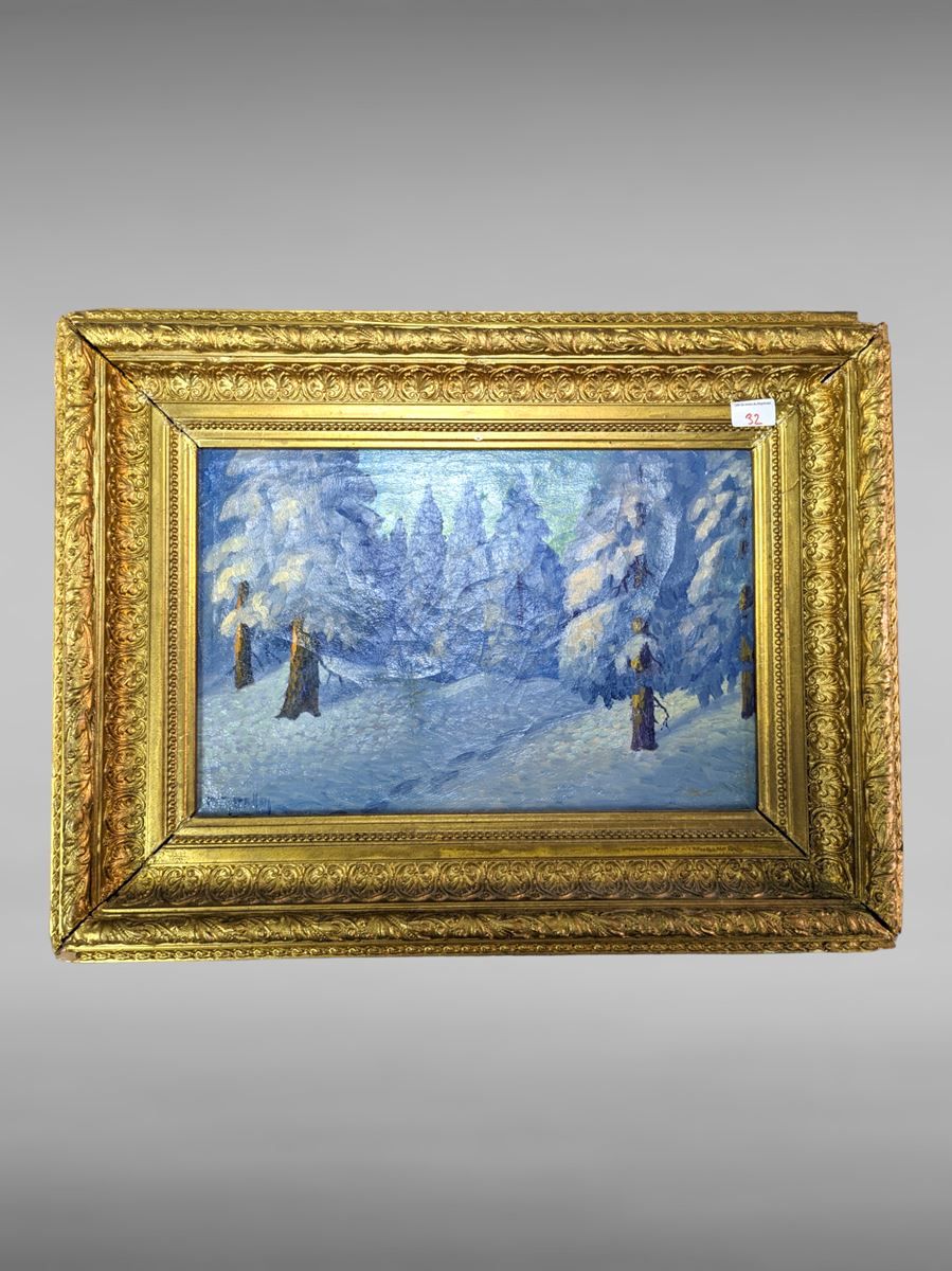 Null Huile sur toile - paysage enneigé - 44X30 cm - signé en bas à gauche