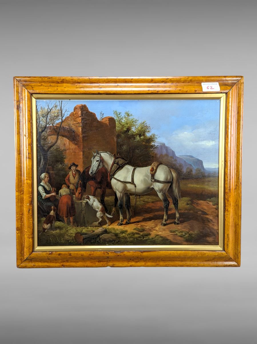 Null Oil on panel - 37x30 cm - animal scene in the 19th century style - circa 19&hellip;