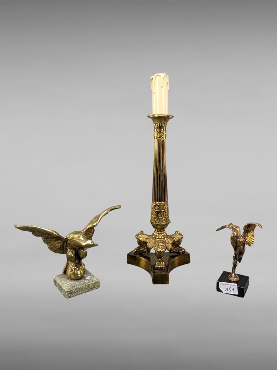 Null Set of 3 bronzes - birds 13 cm and candlestick 34 cm