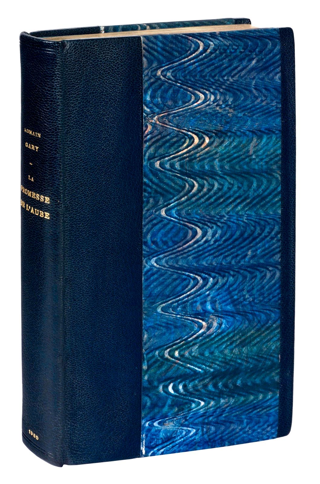 GARY (Romain). La Promesse de l'aube.巴黎，Gallimard，1960。8开本，海军蓝半马洛尼卡，带条纹，光滑的书脊，镀金&hellip;
