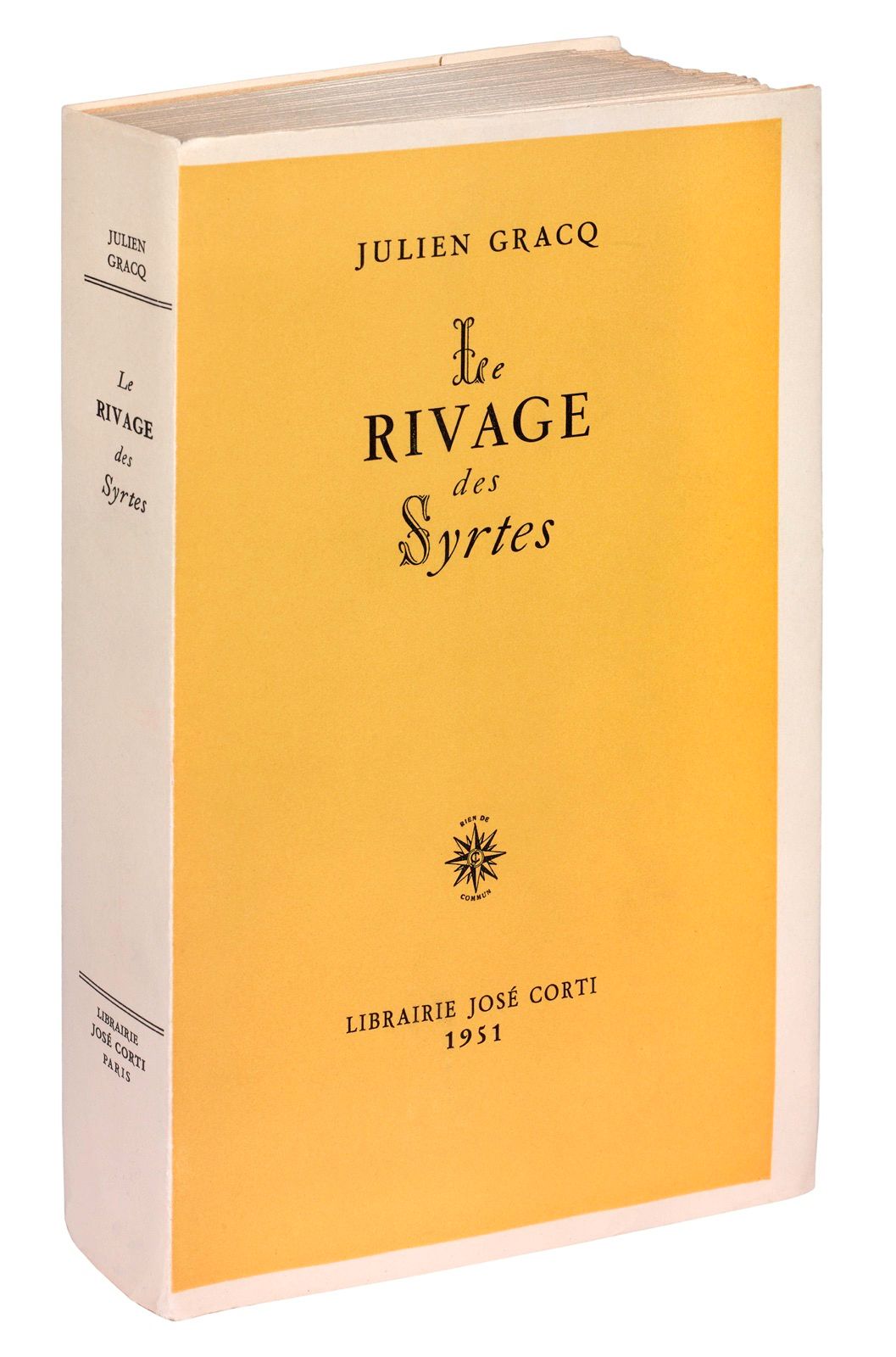 GRACQ (Julien). Le Rivage des Syrtes.巴黎，何塞-科尔蒂，1951年。12开本，平装本，全页空白，未剪裁；海军蓝色半盒式文件&hellip;
