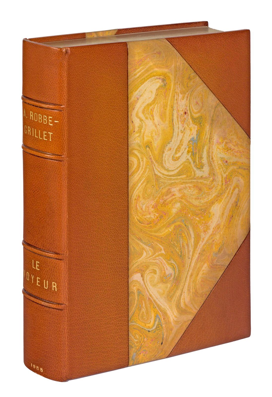 ROBBE-GRILLET (Alain). Le Voyeur.巴黎，Éditions de Minuit, 1955。8开本，半棕褐色摩洛哥，带拐角，头部、&hellip;
