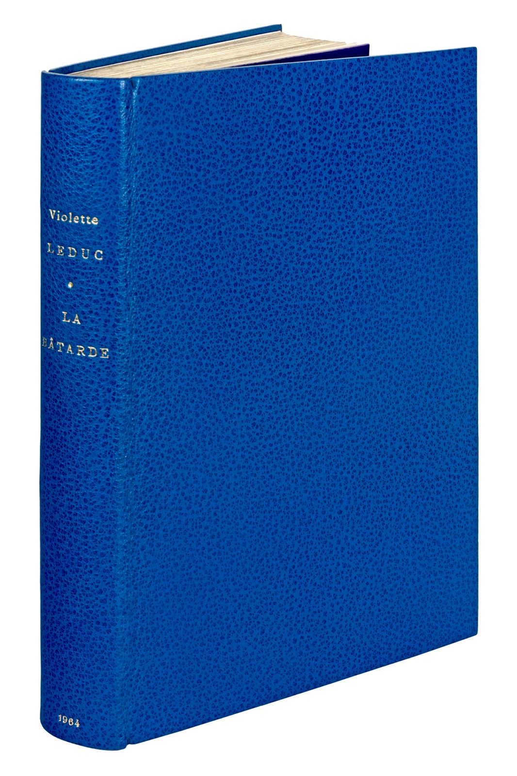 LEDUC (Violette). La Bâtarde.巴黎，Gallimard出版社，1964年。8开本，蓝色詹森主义摩洛哥，光滑的书脊，紫色麂皮绒衬里和封&hellip;