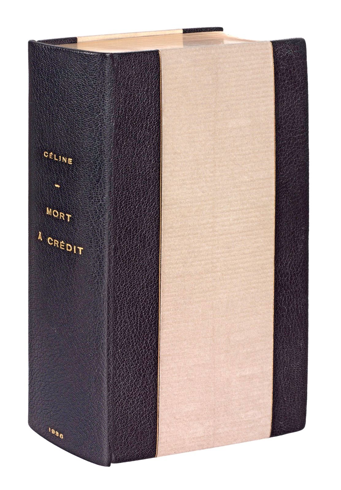 CÉLINE (Louis-Ferdinand). 赊账死亡。巴黎，Denoël et Steele, 1936。8开本，半黑色摩洛哥，有带子，镶有镀金丝，光滑&hellip;
