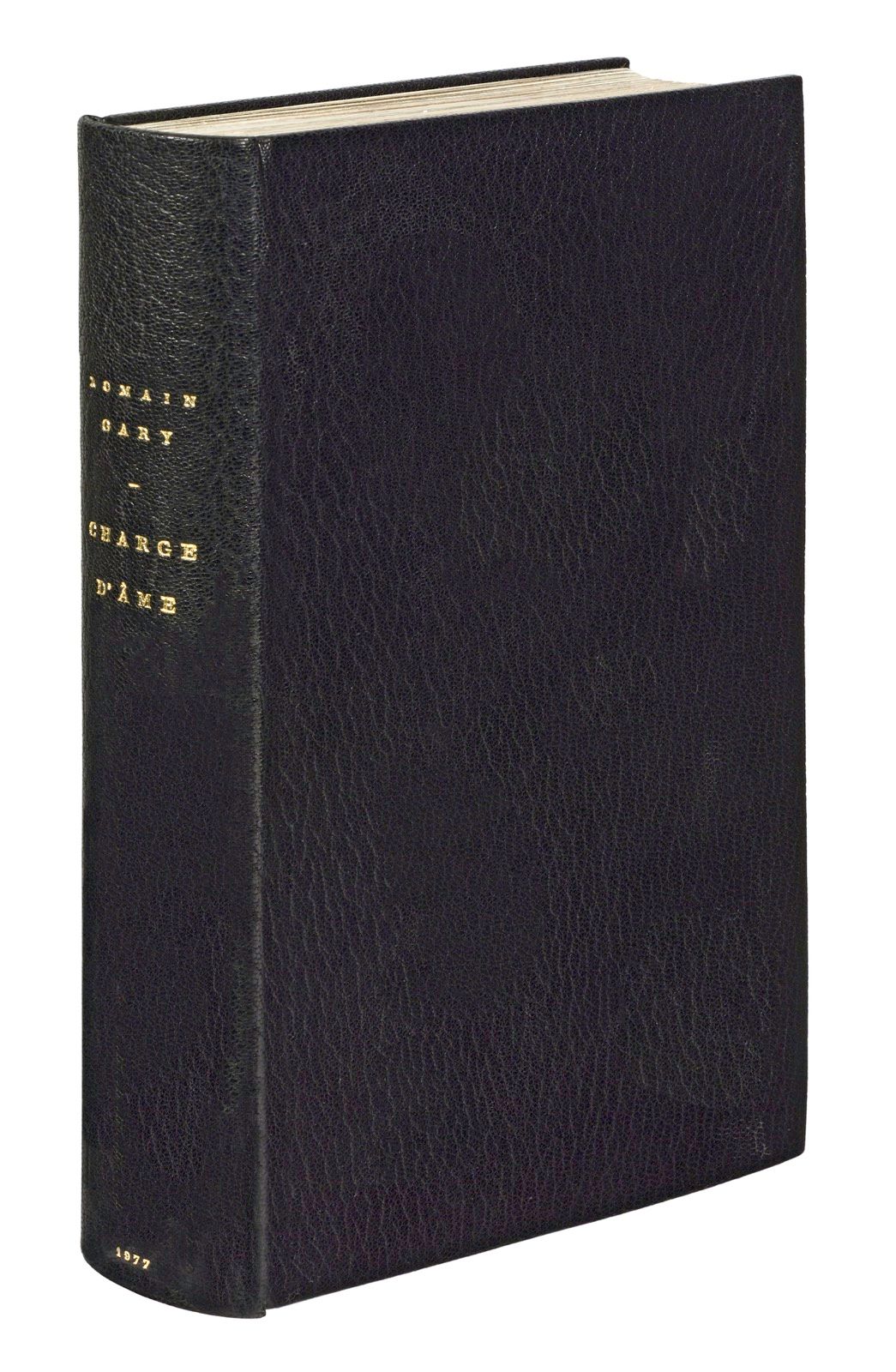 GARY (Romain). 负责任的人。巴黎，Gallimard，1977。8开本，黑色詹森主义摩洛哥，光滑的书脊，蓝色麂皮绒衬里和封底，证人、封面和书脊的镀&hellip;