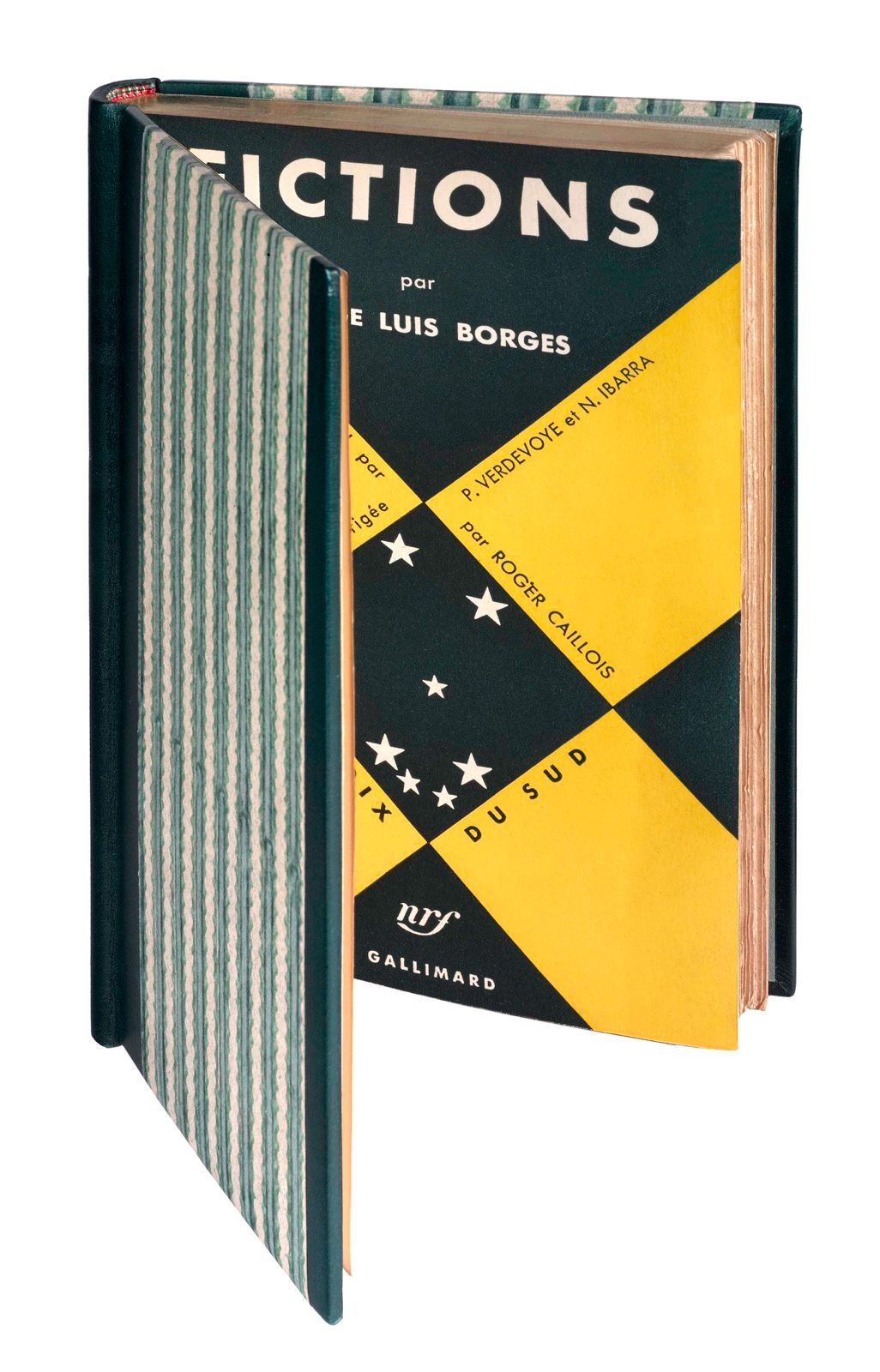 BORGES (Jorge Luis). 虚构。巴黎，Gallimard，1951年。12英寸，绿色半盒带，光滑的书脊，头部、封面和书脊镀金（P. Goy & &hellip;