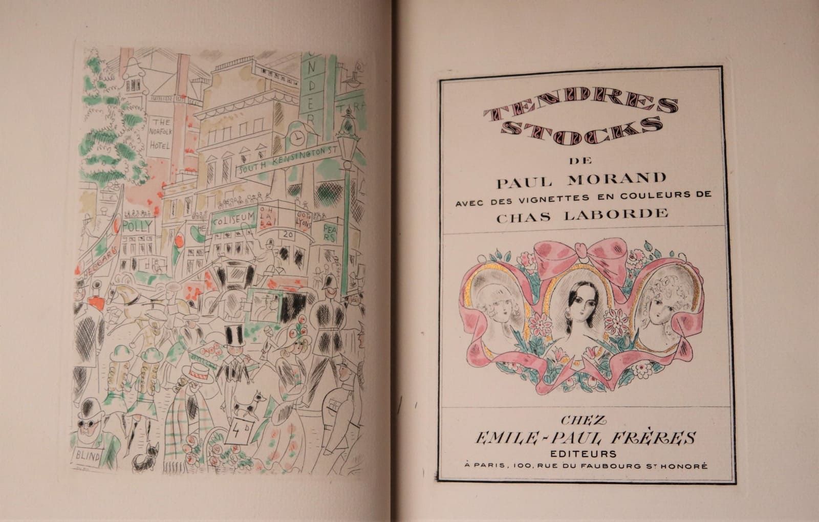 MORAND (Paul). Tendres股票。巴黎，Émile-Paul frères, 1924。8开本，绿色半马洛尼卡，带边角，镀金丝，光滑的书脊，绿色&hellip;