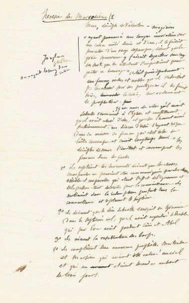 Gustave flaubert (1821-1880) Manuscrit autographe, Hérésie des Marcosiens; 2 pag&hellip;