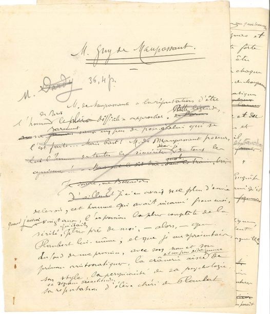 Guy de maupassant (1850-1893) Manuscrit avec corrections autographes, avec 2 man&hellip;