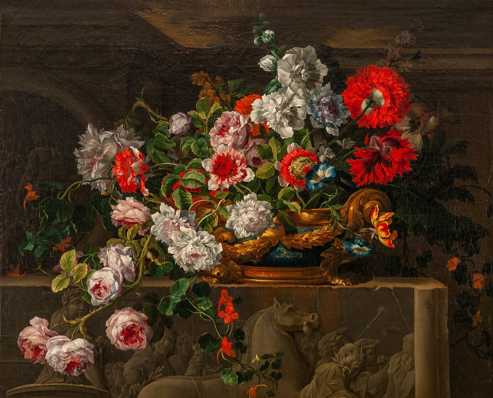 Null 
Jean - Baptiste MONNOYER




(里尔 1636 - 伦敦 1699)




装满鲜花的青金石花瓶被放置在有代表凯旋的浮&hellip;