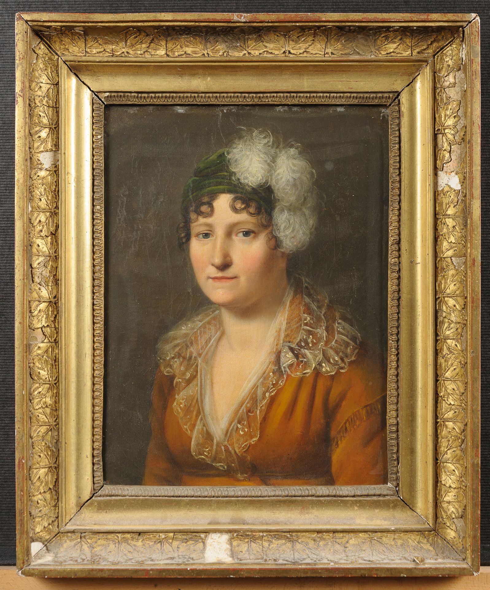 Null Ecole FRANCAISE vers 1815

Portrait de femme au col en gaze, turban vert et&hellip;