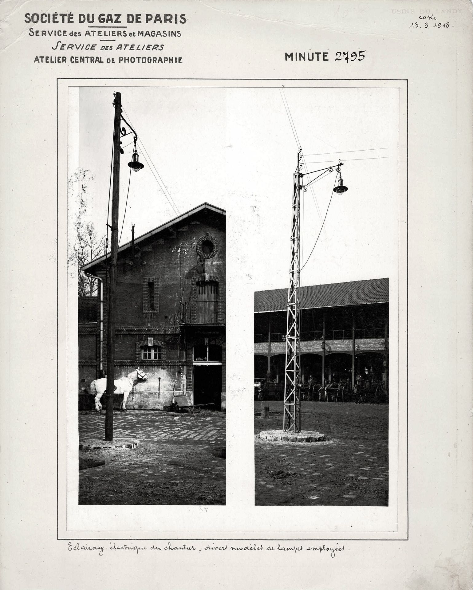 INDUSTRIE Without reserve price -

巴黎天然气公司，工作室服务，建筑工地的电力照明，使用的各种型号的灯，1918年。

照片。&hellip;