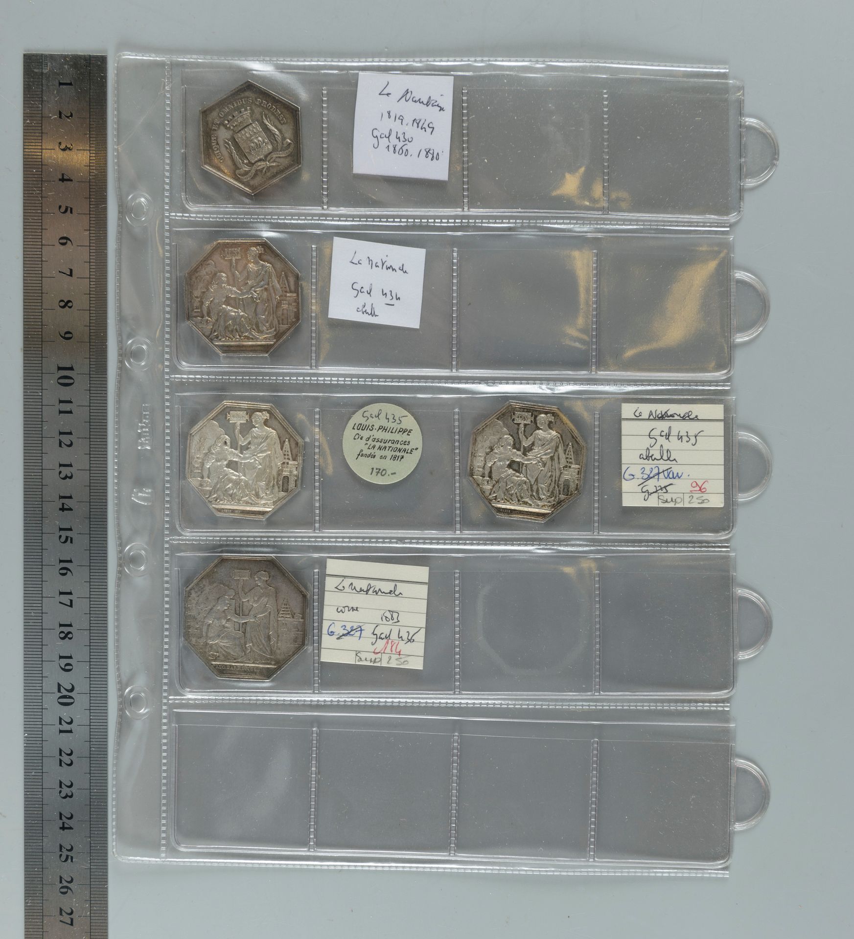 Null Versicherung (Gailhouste 430-552). Mappe mit 56 Silbermünzen