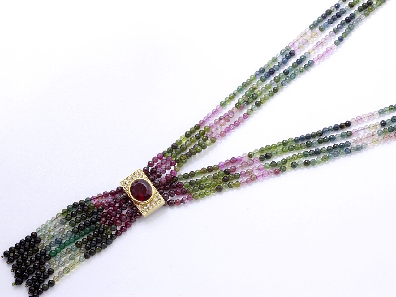 Null Long collier composé de 4 rangs de perles de tourmaline polychrome et de qu&hellip;