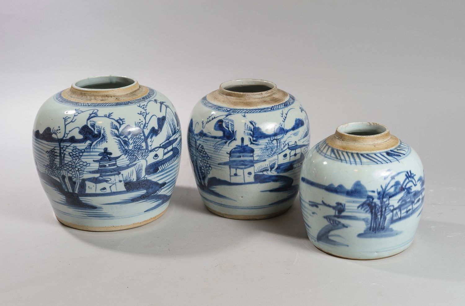 Null CHINA for Vietnam, 18th to 20th century. Three pots decorated with lake lan&hellip;