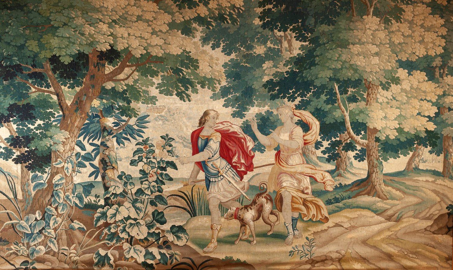Null 显示一对猎人的挂毯。

奥布松，18世纪。

198 x 350厘米左右。

(修复，无边框)