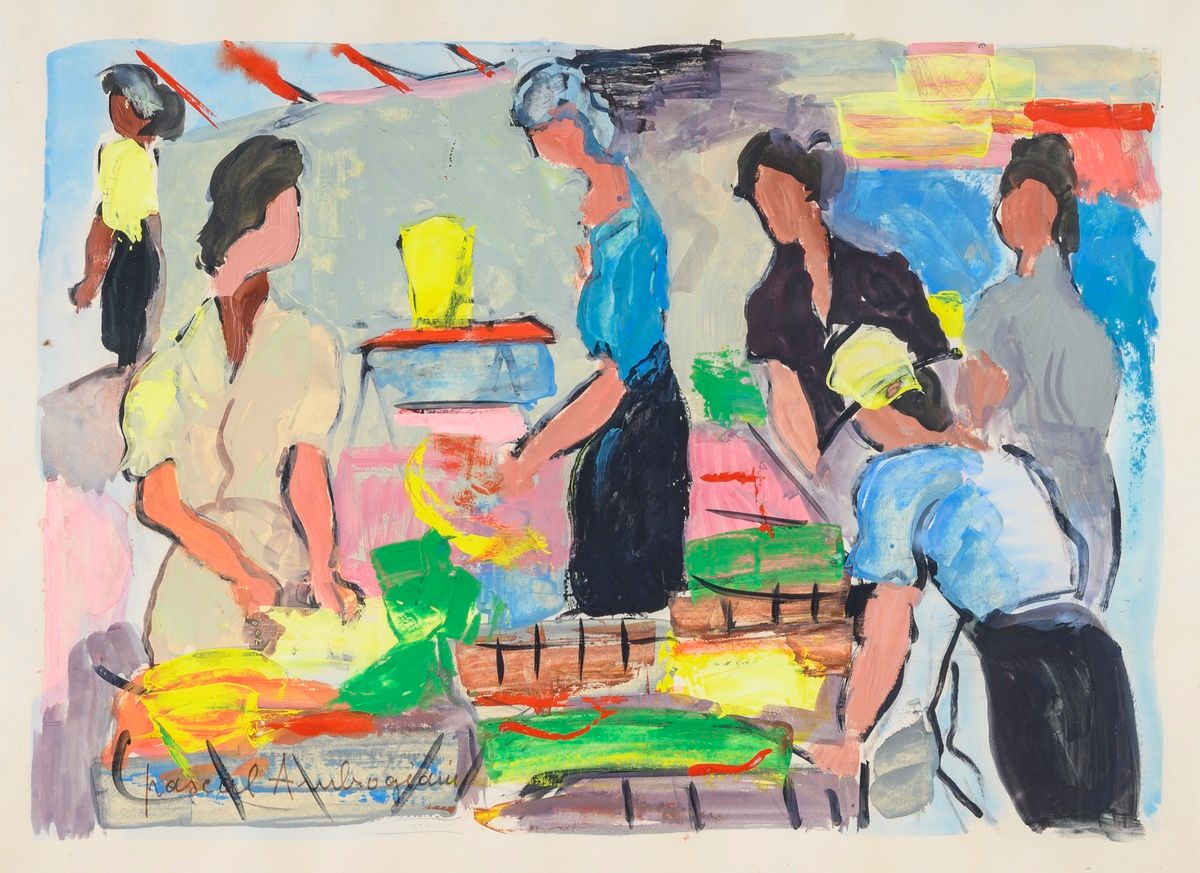 Null 帕斯卡尔-安布罗吉亚尼(1909-1989)

市场上的妇女

水粉画

左下方有签名

49 x 64厘米。(叶子)