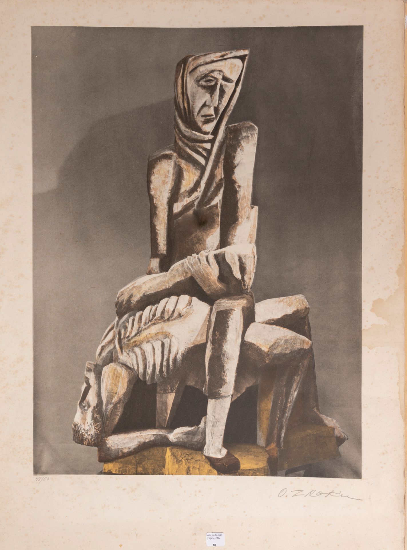 Null O ZADKINE " pieta " proof signed in pencil lower right. Justified on 50.